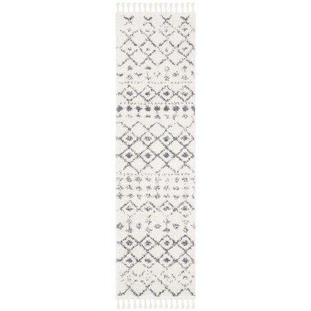 Safavieh 2 ft. 2 in. x 18 in. Berber Fringe Shag Contemporary Rectangle Rug Cream & Dark Grey BFG516A-218